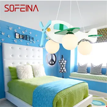 SOFEINA Детски Окачен лампа във формата на Самолет Ретро Led Творчески Cartoony Бял Модерен За Декор на Детска Спални Детската Градина