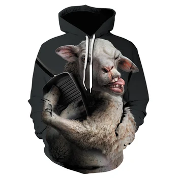 2020 Есен зима Нов дизайн на Мъжки блузи с качулка с забавен принтом под формата на животни овце Мъжка мода странни неща Ежедневни hoody с качулка
