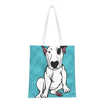 Холщовая чанта за пазаруване с английски бультерьером, женствена Чанта за преработка на продукти, Кавайные сладки торбички за пазаруване Doge Мъкна
