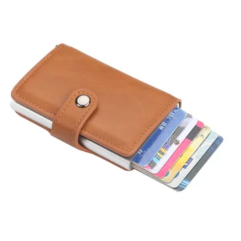 Мъжки малка чанта за карти с европейски и американски катарама RFID, автоматична еластична карта, ретро-ръкав за карта, антимагнитный скоба за карти
