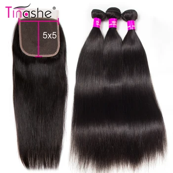 Tinashe Hair Директни Снопчета Коса Със Затварянето на Бразилско Заплитане на Косата 3 връзки Човешка Коса Remy 5x5 Дантелено Затваряне Затваряне на Греди