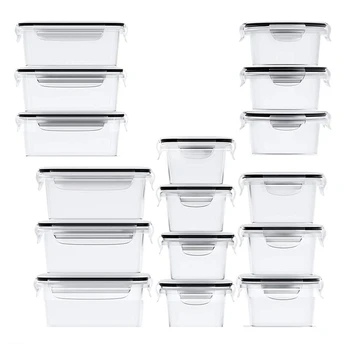 Херметични контейнери за съхранение на хранителни продукти от 16 теми с капаци (16 контейнери и 16 капаци) Пластмаса