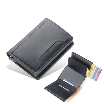 Мъжки държач за карти с RFID заключване, ретро кожен портфейл, държач за кредитни карти за мъже и жени, скоба за пари