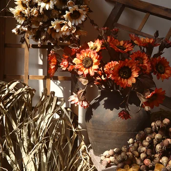 5 Скилидки ретро Слънчоглед есенен цвят, изкуствени цветя, сватбена украса за дома, един украса за дома под формата на Цвете на Слънцето
