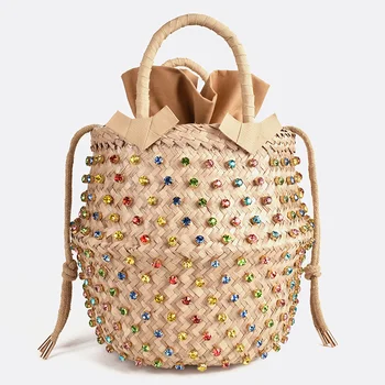 Лятна дамска чанта-тоут, украсена с кристали, Розова чанта-кофа, дамски чанти за през рамо, на най-добрите чанти 2023, портфейли, чанти с диаманти