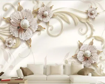 Beibehang papel de parede Тапети по поръчка Изискан европейски перлено бял модел бижута цветя ТЕЛЕВИЗИЯ фон стенописи, 3D тапети