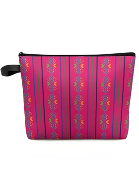 Мексиканска етническа геометрична ивица, розова пътна косметичка по поръчка, преносим чанта за съхранение на грим, женски водоустойчив молив случай