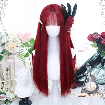 HOUYAN synthesis Дълга права коса червена перука cosplay момиче перука в стил Лолита 