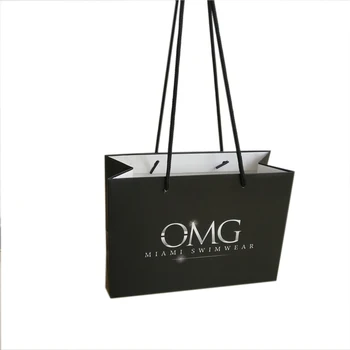 Продажба на едро на 1000 бр./лот, направени по поръчка на луксозни чанти от черна хартия с дълги дръжки, индивидуална за отпечатване на собствено лого, чанти и калъфи за бижута