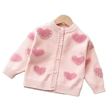 Детска ежедневни яке 2023 г., есенно-зимно детско вязаное палто Love Pearl, детски дрехи за момичета, връхни дрехи от 2 до 6 години