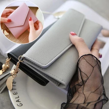Жена чантата със сладък студентски окачване с пискюли, кратък портфейл, модерни портмонета за монети от изкуствена кожа, дамски чанта за карти