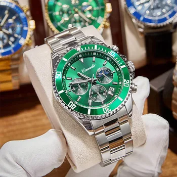 Висок клас марка, мъжки часовници с няколко циферблатами, водоустойчиви спортни мъжки кварцов часовник от неръждаема стомана, модерен блясък мъжки часовник reloj hombre