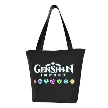 Модерен лого Genshin Impact с принтом 22, Чанта за пазаруване, преносима холщовая чанта за пазаруване в аниме игра