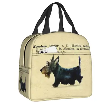Scottie Dog Dictionary Art Изолирано Чанта за Обяд, за Жени, за многократна употреба Шотландски Териер, Термоохладитель, Чанта за Обяд, Плажен Лагер, Пътуване