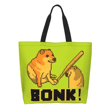 Kawaii Cheems Bonk, мем, пиксел графики, чанта за покупки, рециклиране на продукти за кучета Shiba-Ин, холщовая пазарска чанта на рамото