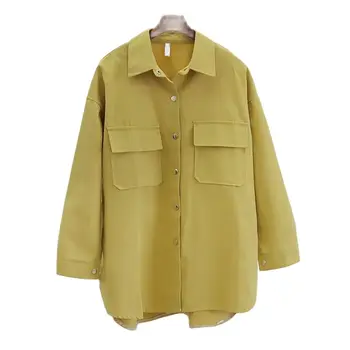 Пролет-есен палто Дамско 2023, Нови Свободни Модни тънки палта, Однотонная яке копчета с яка-поло, блузи с дълъг ръкав, женски