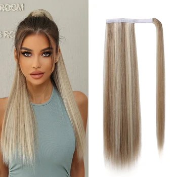 oneNonly Дълги прави синтетична коса за удължаване във формата на конска опашка, топлоустойчива светли перуки за жени