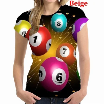Дамски модни тениски с 3D принтом билярдни топки, ежедневни риза за игри с билярд, забавни тениски с кръгло деколте, върхове