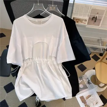 Дамски Нова тениска 2023 година от бял памук в стил мозайка, тънък модерен потник, риза, свободни летни обикновена тениска с къс ръкав