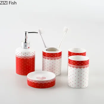 Комплект за миене на творческа двойка, керамични опаковка сапун, Комплект чаши за изплакване на устата, препарат за съдове, 5 теми, набор от аксесоари за баня в скандинавски стил