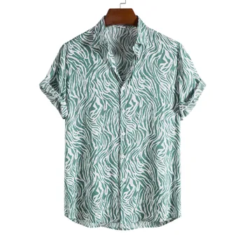 Мъжки тениски за почивка с къс ръкав, ежедневни риза с отложным яка с леопардовым принтом, мъжки моден тренд, хавайски плажна риза