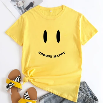 Изберете Щастлив тениска Camiseta Sassy Happiness, Вдъхновяващи Тениски с Положителен, Мил Женски Топ С Графична Усмивка, Тениска