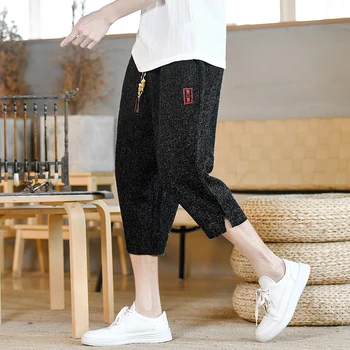 Японски мъжки ежедневни панталони в стил хип-хоп в стил харадзюку, ретро-панталони, улични черно-бели панталони с бродерия