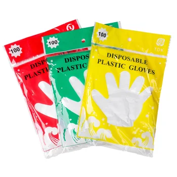 100 x/пакет за Еднократна употреба, Ръкавици Без латекс и прах Прозрачен Полиетилен За обществено хранене Ръкавици за Еднократна употреба За почистване на хранителни продукти, Пластмасови guantes desechables