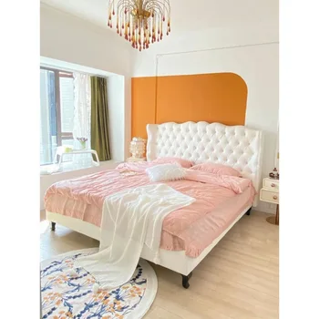 Лека френска луксозна легло принцеса с еднократна технология, тъканно художествена легло, модерна и договорна крем ветрозащитная закопчалката h