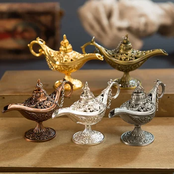 Лампа на Аладин Традиционна выдалбливаемая приказка вълшебна лампа на Аладин, за изпълнението на желанията, чай гърне, реколта аксесоари за декорация на дома в стил ретро, Новост