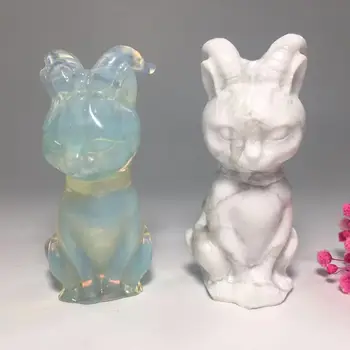 Кристална котка Натурален хаулитовый опалит Кристални фигурки на животни за декорация на дома