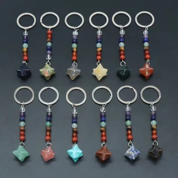 Продава ключодържател от естествен кристал ахат със седем чакри, окачване с триизмерна гексаграммой Merkaba