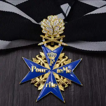 Немска Прусия Синьо-високо качество Max Pour le Merite със Златни Дъбови Листа и Иконата-медал