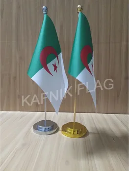 КАФНИК, Алжир Офис маса, тенис на знаме със златен или сребърен метален основание за флагштока 14*21 см флаг на страната безплатна доставка