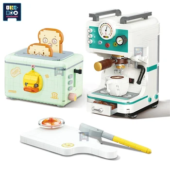 Идеи винтажной кафе машини, модели патешко хляб, микро-строителни блокове, определени за закуска MOC, мини-тухли, строителни играчки за деца