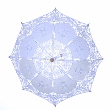 Дантелен чадър-шезлонг, модерен сватбен чадър с дървена дръжка