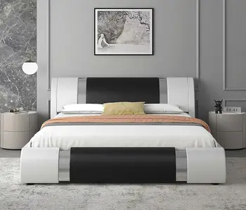 Легло King Deluxe с метален декор и регулируем таблата, черен с бял