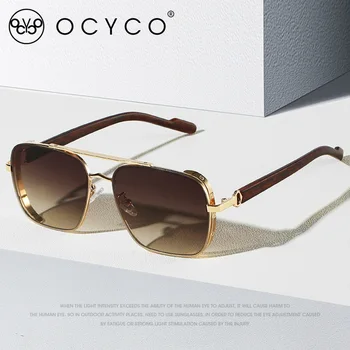 2023 Нови слънчеви очила с наклон за мъже, модни слънчеви очила метална рамка с големи рамки, дамски маркови дизайнерски луксозни слънчеви очила Люнета De Soleil Homme UV400