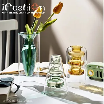 Стъклени вази в скандинавски стил, Эстетичные Аксесоари за растенията, за Украса на масата, Цветен Режим, Гидропонная Бутилка, модерен Начало декор