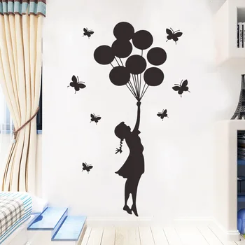 Стикер за стена за момичета с въздушно топка и Резбовани пеперуди за Украса на стаята на момчетата Артистични тапети