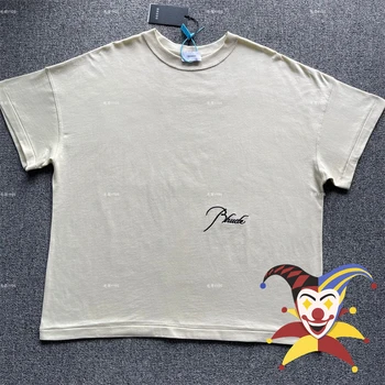 Реколта тениска Rhude за мъже и жени е 1:1, най-доброто качество, просто логото, тениска Оверсайз с къс ръкав