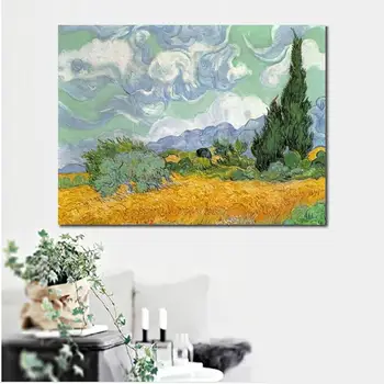 Пшеница поле с кипариси Винсент Ван Гог Картини, Пейзажи изкуство дървета изкуство за декора на стените на хола ръчно рисувани качество