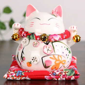 Керамични банка за спестяванията Maneki Neko размер на 4,5-6 инча в японски стил Money Котка може да се използва за украса на магазин и подаръци за децата