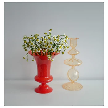 Ваза за цветя, за декориране на масата в хола Стъклена ваза Fleur Настолни декорации, ръчно изработени от сушени цветя, вази за цветя