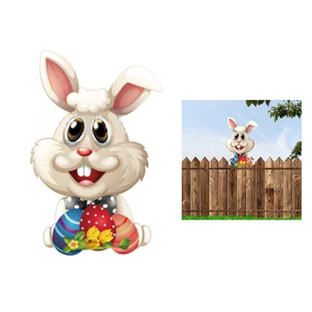 Великденско украса за външна ограда, Висящи дървени стикери за стена, на Сцената на закрито, Забавни яйца заек, Орнаменти за врати с зайци-