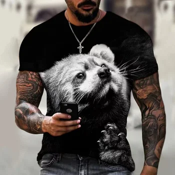 2023 нова супер готина мъжка тениска с 3D принтом животински панди, лятна мода с къс ръкав, млечни коприна тъкани по-високо качество