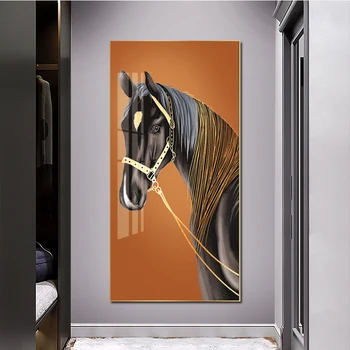 Оранжев фон Кон Печат върху платно Зебра Слон Плакат с животни за хола, офис монтиране на изкуството на украса на преминаване живопис