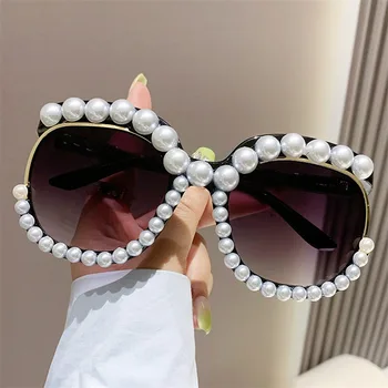 Модни слънчеви очила в ретро рамки с перли Uv400, дамски летни слънчеви очила 