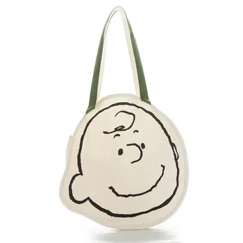 Кафяв, сладко чанта през рамото си в карикатура стил Снупи, преносима чанта, холщовая чанта-тоут, чанта за пазаруване
