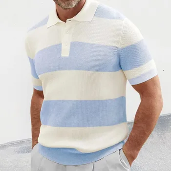 2023 Пролет Лято Вязаная мъжка риза Поло с къс ръкав, Производител на Висококачествено мъжко поло, градинска дрехи, ежедневни ризи в стил мозайка